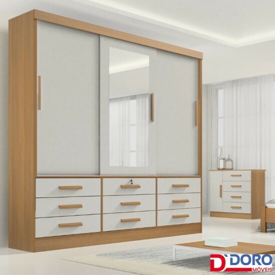 Roupeiro Meridian 3 Portas Cinamomo/Off White Larg. 2.00m - D Doro
