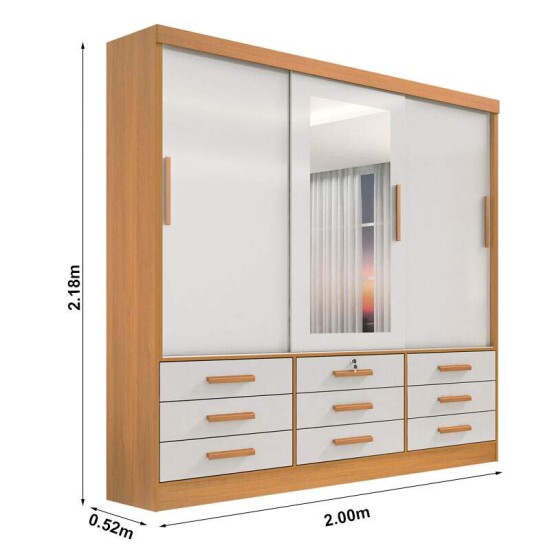 Roupeiro Meridian 3 Portas Cinamomo/Off White Larg. 2.00m - D Doro