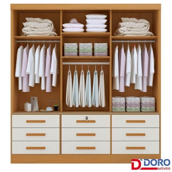 Guarda-roupa Casal Meridian Plus Branco 3 Portas 9 Gavetas C/ 1 Espelho Larg. 2.00m - D Doro