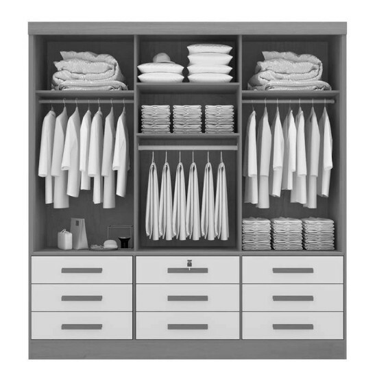 Guarda-Roupa Casal Meridian Plus 3 Portas 9 Gavetas Cinamomo/Grafite Larg. 2.00m D Doro