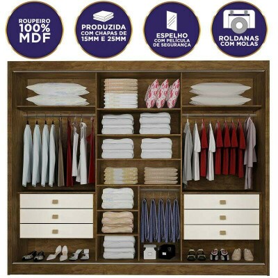 Guarda-Roupa Casal Los Angeles c/Espelho Branco MDF Larg. 2.73m D Doro