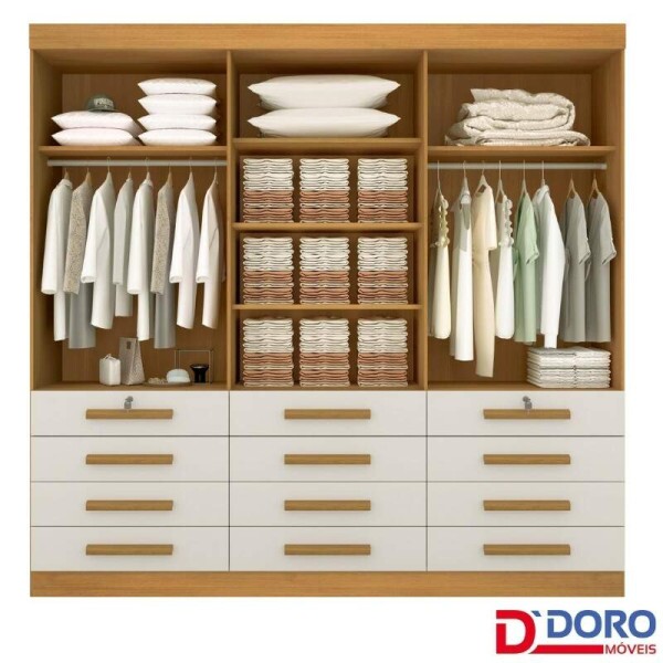 Guarda-Roupa Casal Mnaco 6 Portas 12 Gavetas Cinamomo Larg. 2.40m D Doro