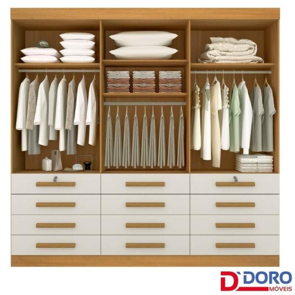 Guarda-Roupa Casal Mnaco 6 Portas 12 Gavetas Cinamomo Larg. 2.40m D Doro
