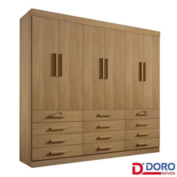 Guarda-Roupa Casal Mnaco 6 Portas 12 Gavetas Cinamomo Larg. 2.40m D Doro