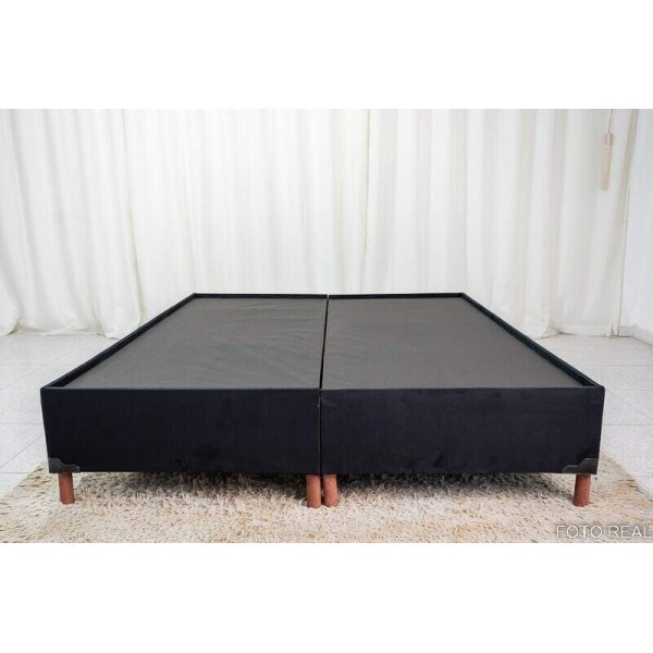 Base Box Queen Bipartida Zeus 162x200x38 Sued Preto SE