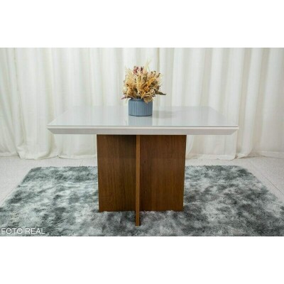 Mesa de Jantar Berlim Imbuia Tampo MDF e Vidro off 12080 com 4 Cadeiras Veludo Grafite Rufato