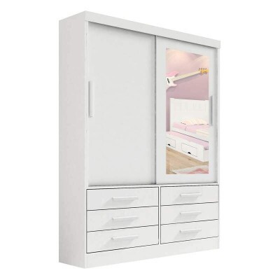 Roupeiro Solteiro Merdian Branco 2 portas c/ 1 Espelho 6 Gavetas Larg. 1.35m - D Doro