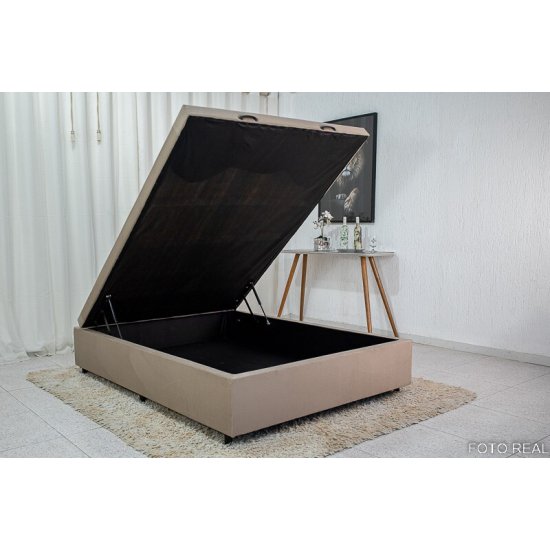 Base Box Ba� Casal Eli 138x188x42 Sued Bege Blindado Nature