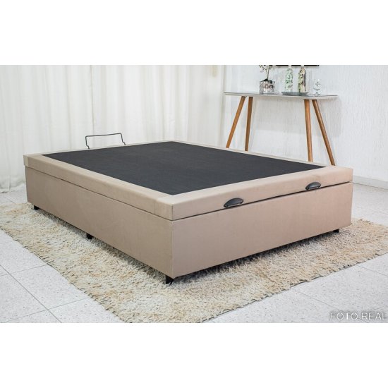 Base Box Ba� Casal Eli 138x188x42 Sued Bege Blindado Nature