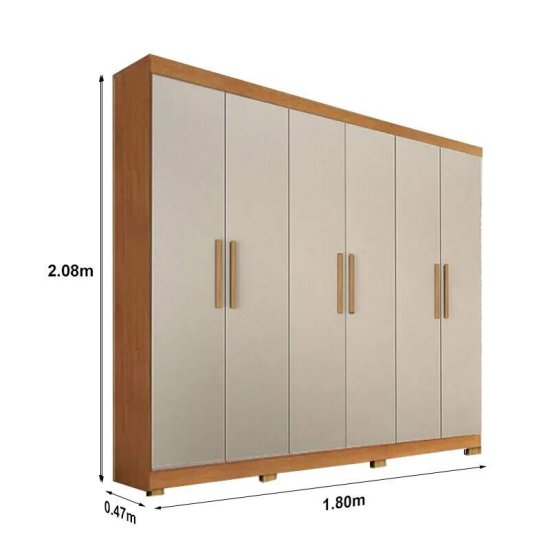 Guarda-roupa Casal 1,80m Sergipe Nature/Off 6 Portas 100% MDF com P�s - Bianchi