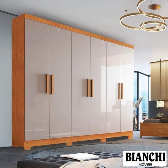 Guarda-roupa Casal 1,80m Sergipe Nature/Off 6 Portas 100% MDF com P�s - Bianchi