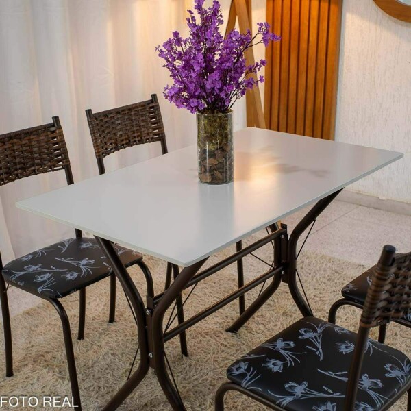 Mesa Atlanta Base Cabo Frio Marrom Tampo Pedra Off 100x60 4 Cadeiras Assento Preto - Teixeira