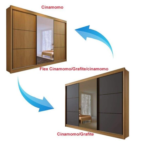 Guarda-roupa Casal 2,73m Los Angeles Cinamomo/Grafite/Cinamomo 3 Portas 6 Gavetas 100% MDF com Espelho - D Doro