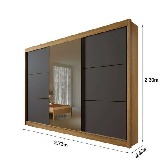 Guarda-roupa Casal 2,73m Los Angeles Cinamomo/Grafite/Cinamomo 3 Portas 6 Gavetas 100% MDF com Espelho - D Doro