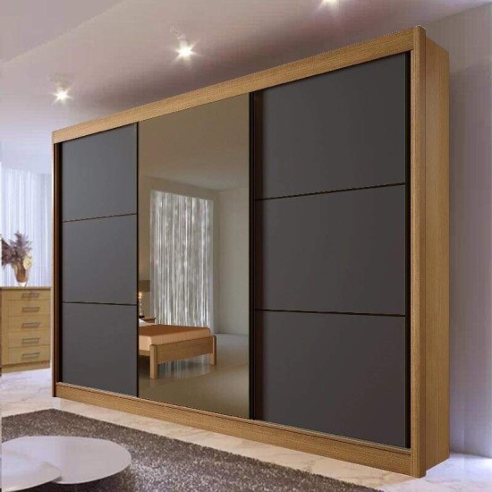 Guarda-roupa Casal 2,73m Los Angeles Cinamomo/Grafite/Cinamomo 3 Portas 6 Gavetas 100% MDF com Espelho - D Doro