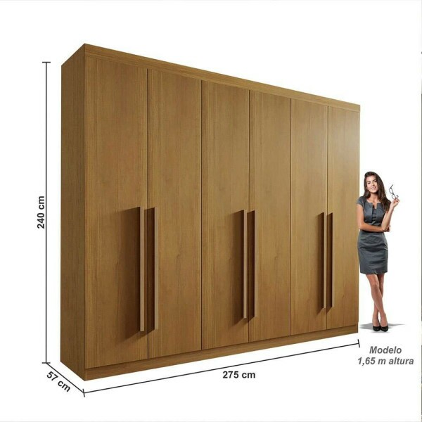 Roupeiro Casal Da Vinci Plus Cinamomo 6 Portas 6 Gavetas 100% MDF Larg. 2.75m - D Doro