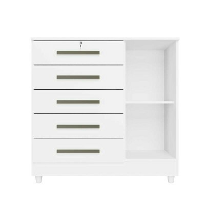 C�moda Vit�ria com 5 Gavetas e 1 Porta Branco com P�s Rud Rack