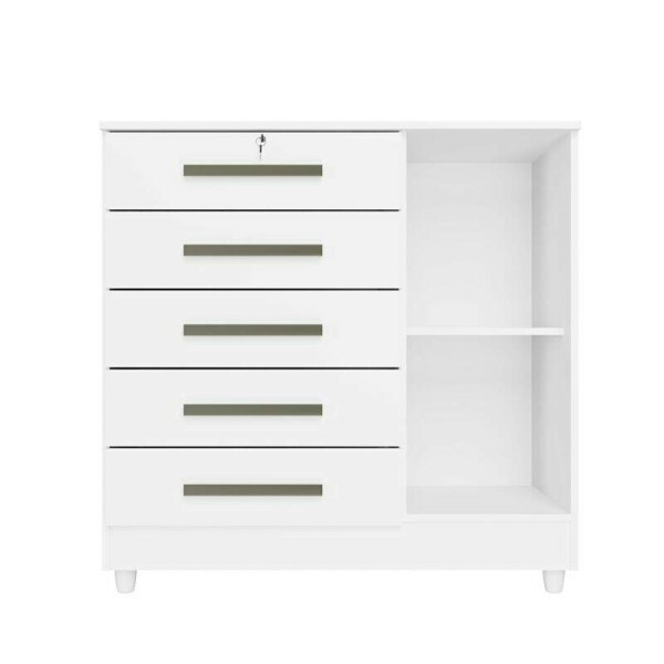 Cmoda Vitria com 5 Gavetas e 1 Porta Branco Rud Rack
