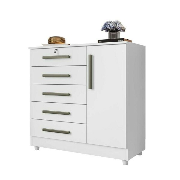 Cmoda Vitria com 5 Gavetas e 1 Porta Branco Rud Rack