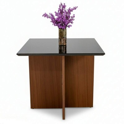 Mesa Jantar Helo 90�90 Vidro Preto/Base Mel - Poliman