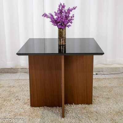 Mesa Jantar Helo 90�90 Vidro Preto/Base Mel - Poliman