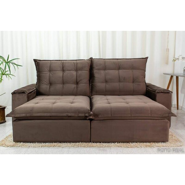 Sof Retrtil Reclinvel Atenas 2.30m Veludo Marrom 815 - D33 e Molas Ensacadas