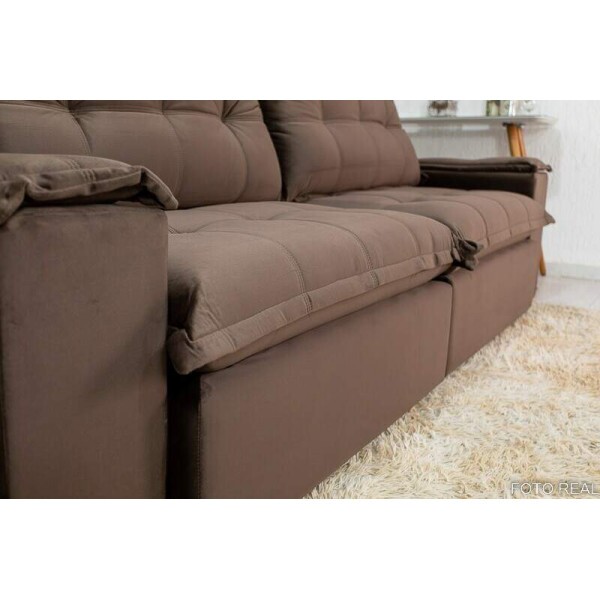 Sof Retrtil Reclinvel Atenas 2.30m Veludo Marrom 815 - D33 e Molas Ensacadas
