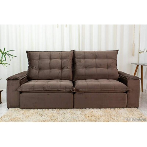 Sof Retrtil Reclinvel Atenas 2.30m Veludo Marrom 815 - D33 e Molas Ensacadas