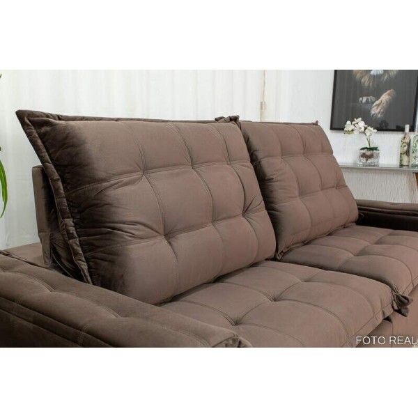 Sof Retrtil Reclinvel Atenas 2.30m Veludo Marrom 815 - D33 e Molas Ensacadas