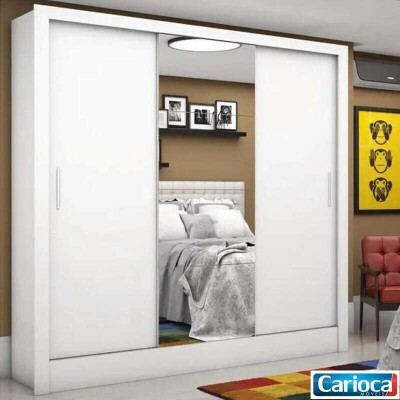 Guarda-roupa Dubai Branco 3 Portas C/ 1 Espelho Larg. 1.79m - Carioca