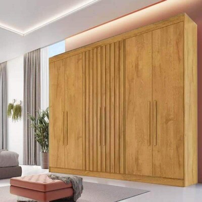 Guarda-Roupa Casal Potente Ripado 6 Portas MDF Larg. 2.50m Peroba Europa