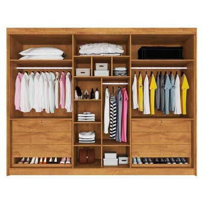 Guarda-Roupa Casal Potente Ripado 6 Portas MDF Larg. 2.50m Peroba Europa
