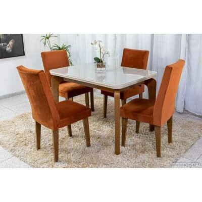 Mesa Jantar Londrina Imbuia Tampo Cop Off 12080 4 Cadeiras Luxo Veludo Cobre Rufato