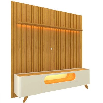 Rack Nobre 2.10m Off/Naturale + Painel Nobre 2.30m Naturale Ripado C/ Led 100% MDF TV at� 85 - Gelius