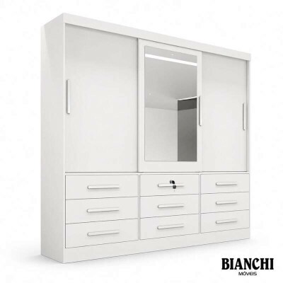 Roupeiro Turim Plus 3 Portas Branco 100% MDF Larg. 2.11 - Bianchi