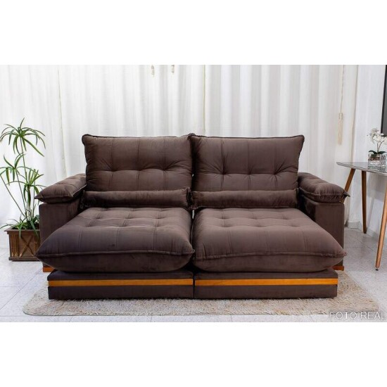 Sof� Retr�til Reclin�vel Ibis 2,30m Veludo Marrom 815 - D33 e Molas Ensacadas