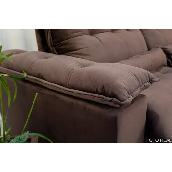 Sof� Retr�til Reclin�vel Ibis 2,30m Veludo Marrom 815 - D33 e Molas Ensacadas