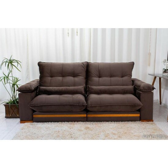 Sof� Retr�til Reclin�vel Ibis 2,30m Veludo Marrom 815 - D33 e Molas Ensacadas