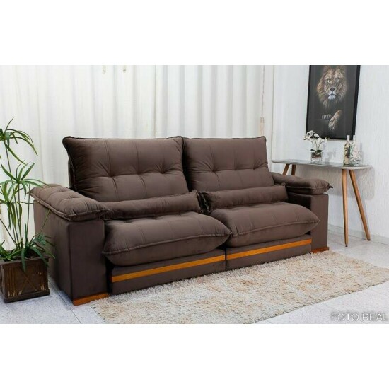 Sof� Retr�til Reclin�vel Ibis 2,30m Veludo Marrom 815 - D33 e Molas Ensacadas