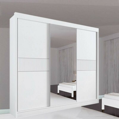 Roupeiro Los Angeles Branco C/ Detalhe Ripado 100% MDF Larg. 2.73m - D Doro