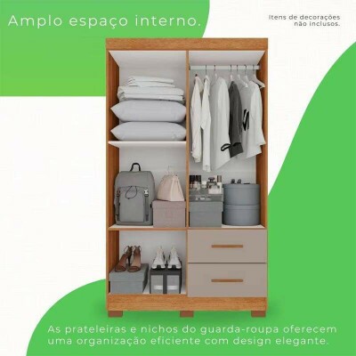 Roupeiro Solteiro Estrela Cinamomo/Off 4 Portas C/ P�s Larg. 1.00m - Sall�to