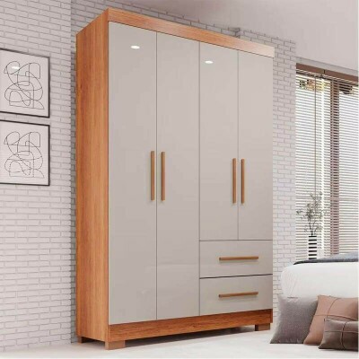Roupeiro Solteiro Estrela Cinamomo/Off 4 Portas C/ P�s Larg. 1.00m - Sall�to