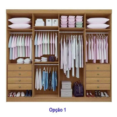 Guarda-roupa Casal 2,75m Daymond Cinamomo Ripado 8 Portas 8 Gavetas 100% MDF - D Doro