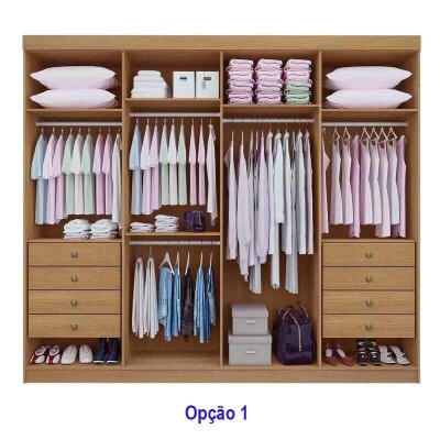 Guarda-roupa Casal Daymond Cinamomo/Off 8 Portas 8 Gavetas Detalhe Ripado 100% MDF Larg. 2.75m - D' Doro