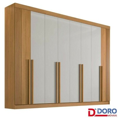 Guarda-roupa Casal Daymond Cinamomo/Off 8 Portas 8 Gavetas Detalhe Ripado 100% MDF Larg. 2.75m - D' Doro