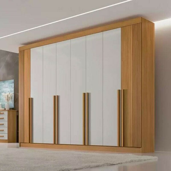 Roupeiro Casal Daymond Cinamomo/Off 8 Portas 8 Gavetas Detalhe Ripado 100% MDF Larg. 2.75m - D\\\' Doro