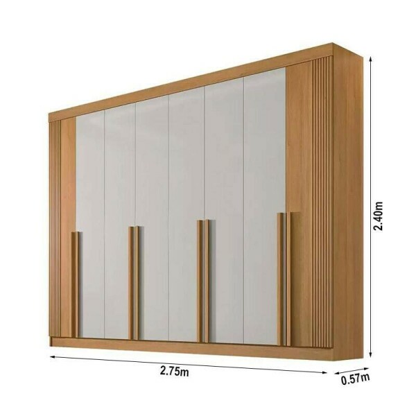 Roupeiro Casal Daymond Cinamomo/Off 8 Portas 8 Gavetas Detalhe Ripado 100% MDF Larg. 2.75m - D\\\' Doro