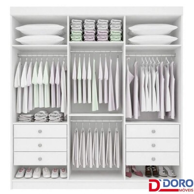 Guarda-roupa Casal Colibri Branco 6 Portas 6 Gavetas Larg. 2.05m - D Doro