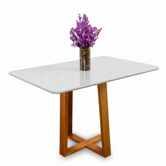 Mesa Pedro 120x80 Vidro Off/Base Madeira Art Assento - Entregue Montada