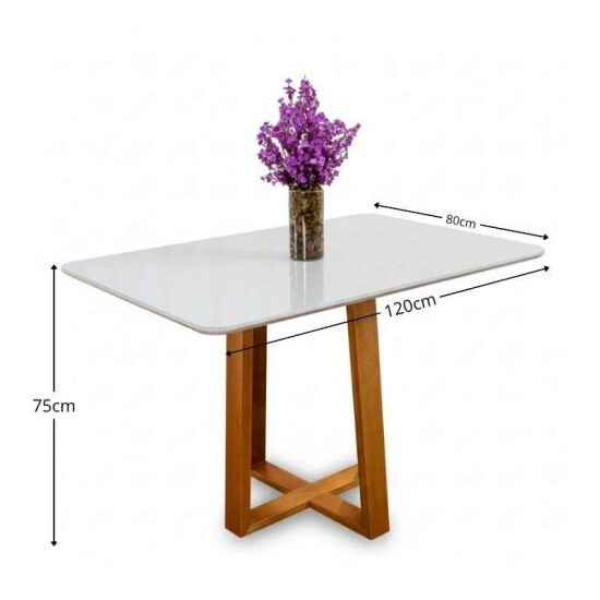 Mesa Pedro 120x80 Vidro Off/Base Madeira Art Assento - Entregue Montada